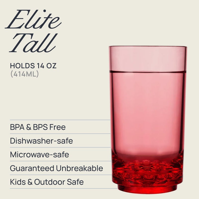 Drinique ELT-TA-RED-4 Elite Tall Unbreakable Tritan Highball Glasses, 14 oz (Set of 4), Red - Image 5